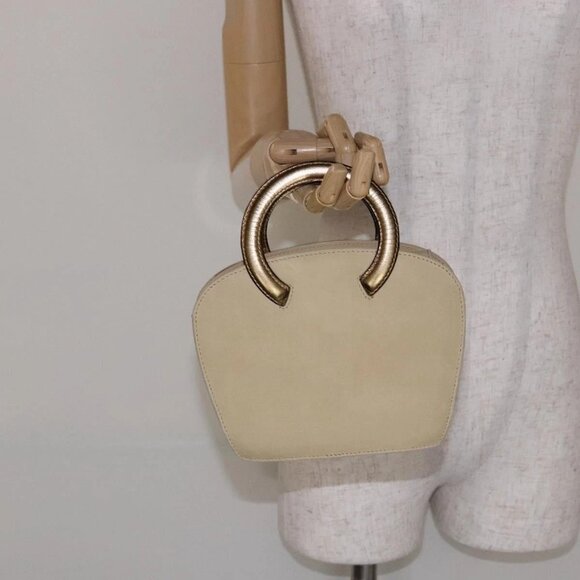 Salvatore Ferragamo Hand Bag Suede Beige Gold Auth 134611 - Picture 15 of 16